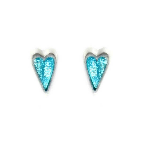 Teal Sliced Pewter Heart Stud Earrings | The Jewellery Stop