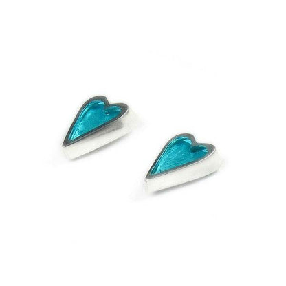 Teal Sliced Pewter Heart Stud Earrings | The Jewellery Stop
