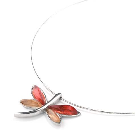 Coral Dragonfly Pewter Pendant