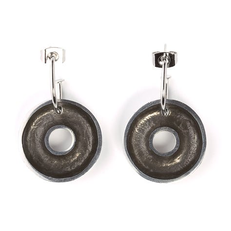Black Pewter Doughnut Creole Earrings | The Jewellery Stop