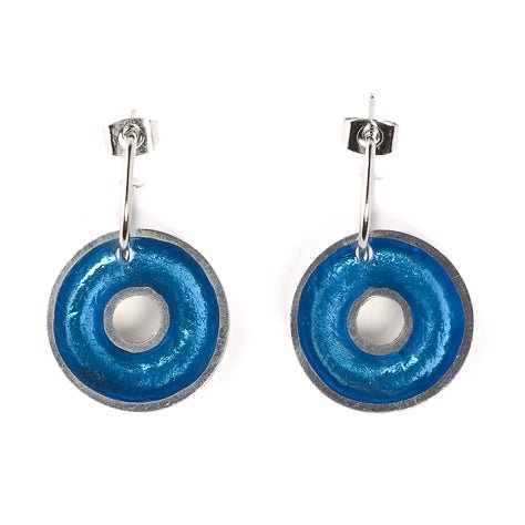 Electric Blue Pewter Doughnut Creole Earrings | The Jewellery Stop