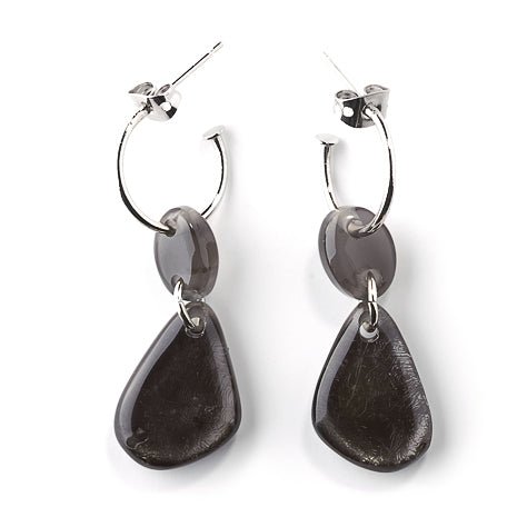 Black Eclectic Pebble Creole Earrings | The Jewellery Stop