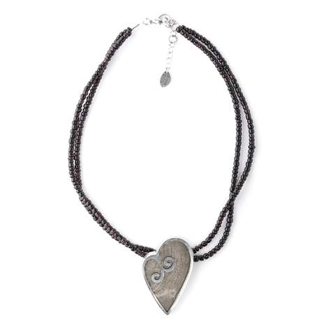 Black Filigree Heart Pendant on Glass Beads