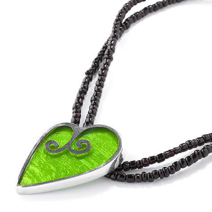 Green Filigree Heart Pendant on Glass Beads