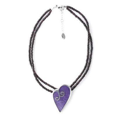 Purple Filigree Heart Pendant on Glass Beads