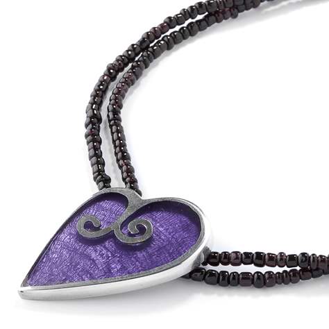 Purple Filigree Heart Pendant on Glass Beads