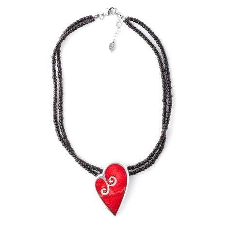 Red Filigree Heart Pendant on Glass Beads