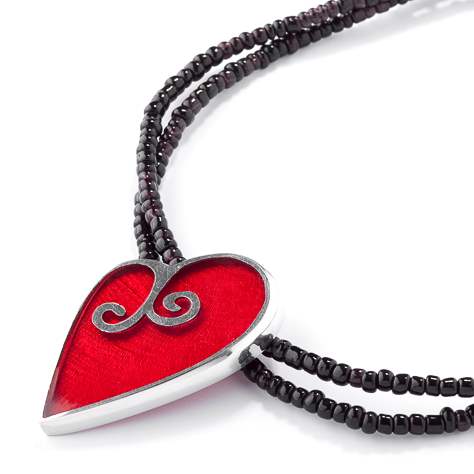 Red Filigree Heart Pendant on Glass Beads