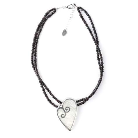 White Filigree Heart Pendant on Glass Beads