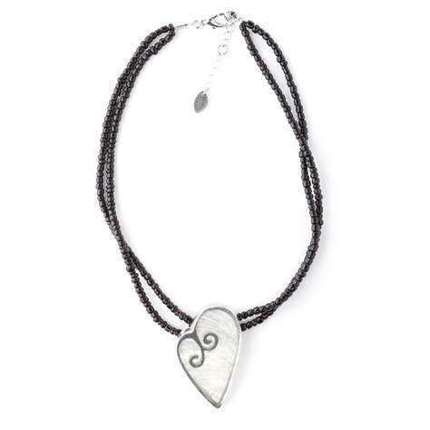 White Filigree Heart Pendant on Glass Beads | The Jewellery Stop