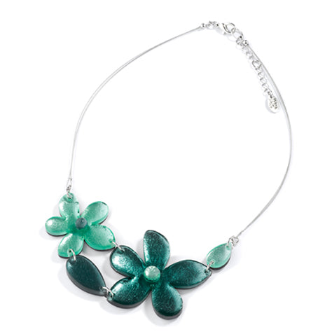 Aqua Flower Bib Necklace