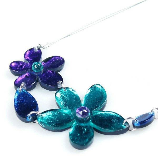Peacock Flower Bib Necklace
