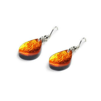 Orange Flower Petal Fish Hook Earrings