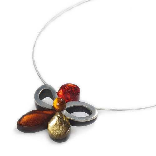 Amber Eclectic Flower Pendant on Wire | The Jewellery Stop