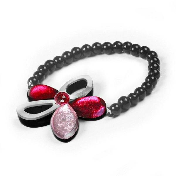 Raspberry Eclectic Flower Bracelet