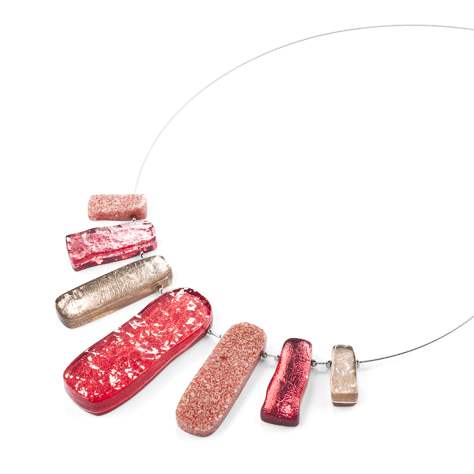 Raspberry Jagged Tiles Necklace