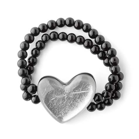 Silver Love Heart Bracelet on Glass Beads