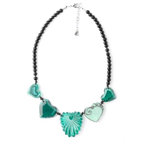 Aqua Eclectic Heart Necklace on Glass Beads