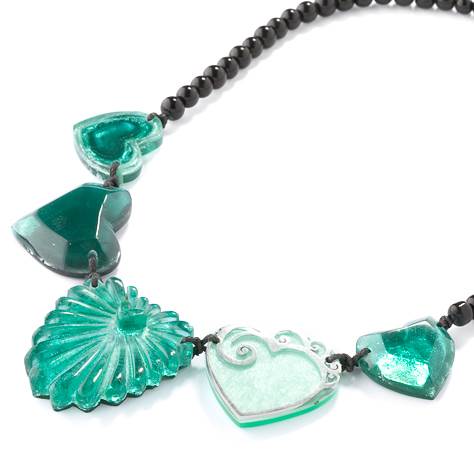 Aqua Eclectic Heart Necklace on Glass Beads