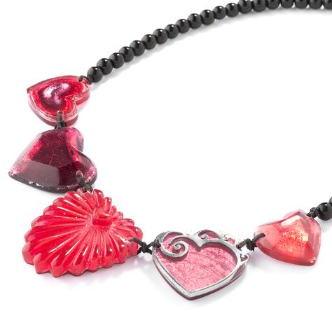 Pink Eclectic Heart Necklace on Glass Beads