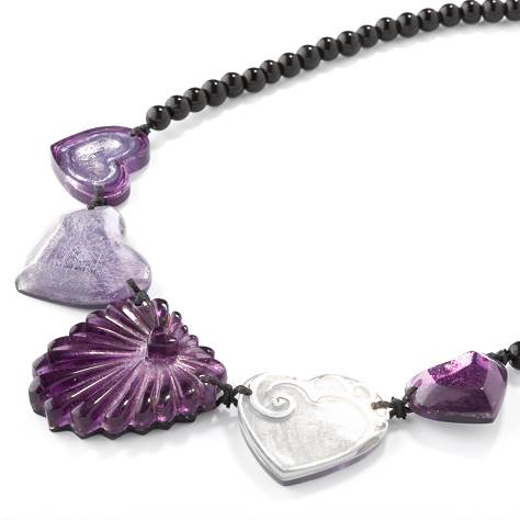 Purple Eclectic Heart Necklace on Glass Beads