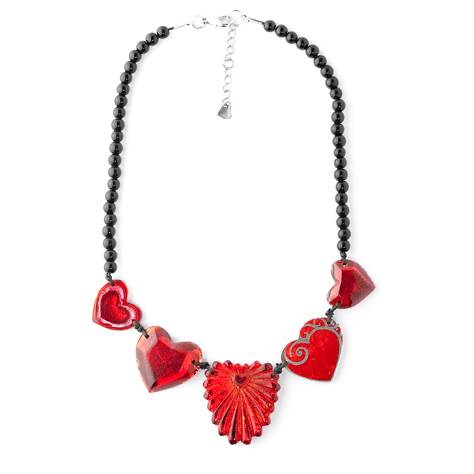 Red Eclectic Heart Necklace on Glass Beads