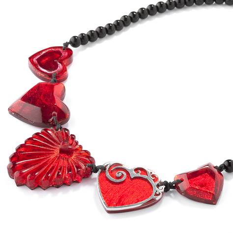 Red Eclectic Heart Necklace on Glass Beads