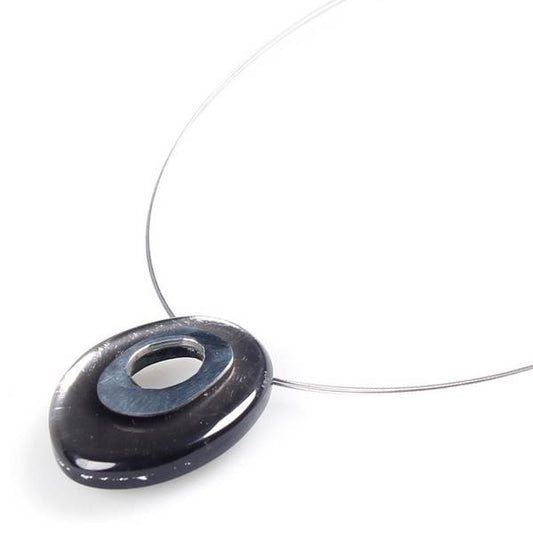 Black Oval Pewter Pendant | The Jewellery Stop