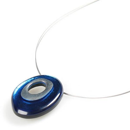 Blue Oval Pewter Pendant