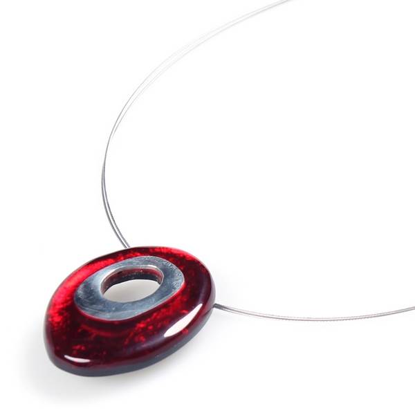 Red Oval Pewter Pendant