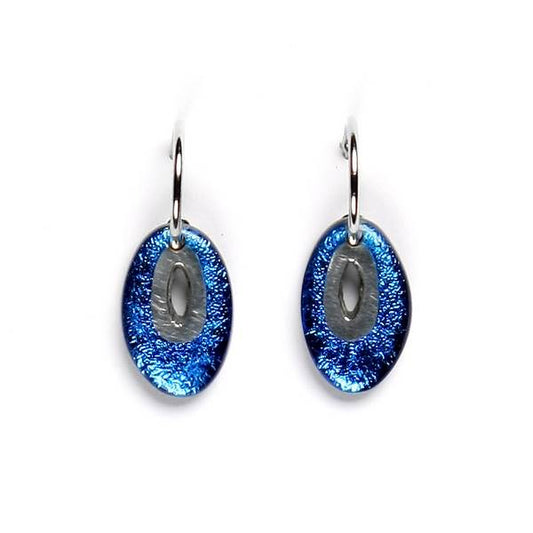 Blue Oval Pewter Creole Earrings | The Jewellery Stop