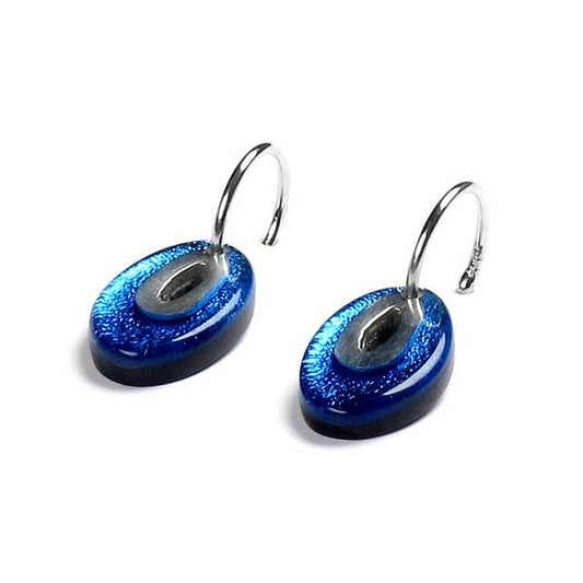 Blue Oval Pewter Creole Earrings | The Jewellery Stop