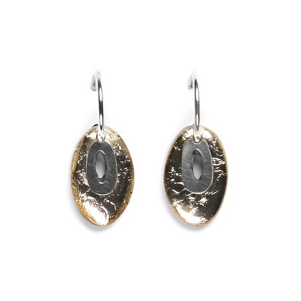 Gold Oval Pewter Creole Earrings | The Jewellery Stop