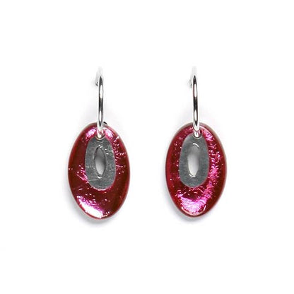 Pink Oval Pewter Creole Earrings