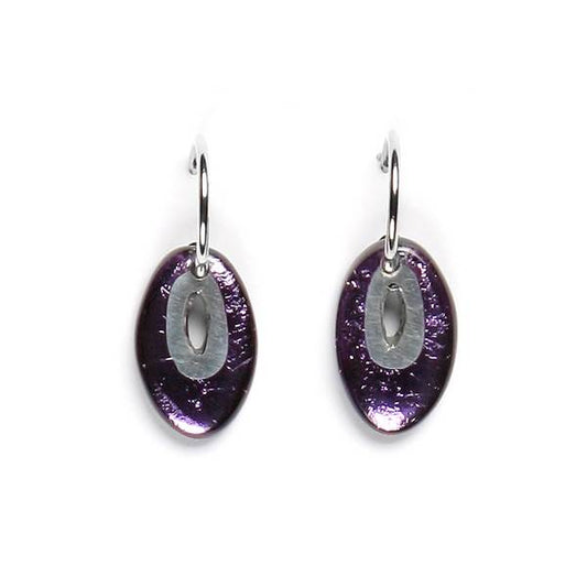 Purple Oval Pewter Creole Earrings | The Jewellery Stop