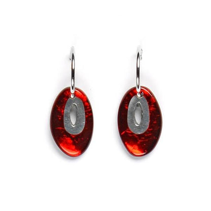 Red Oval Pewter Creole Earrings | The Jewellery Stop