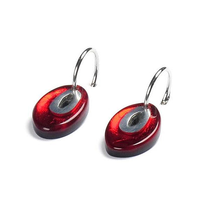 Red Oval Pewter Creole Earrings | The Jewellery Stop