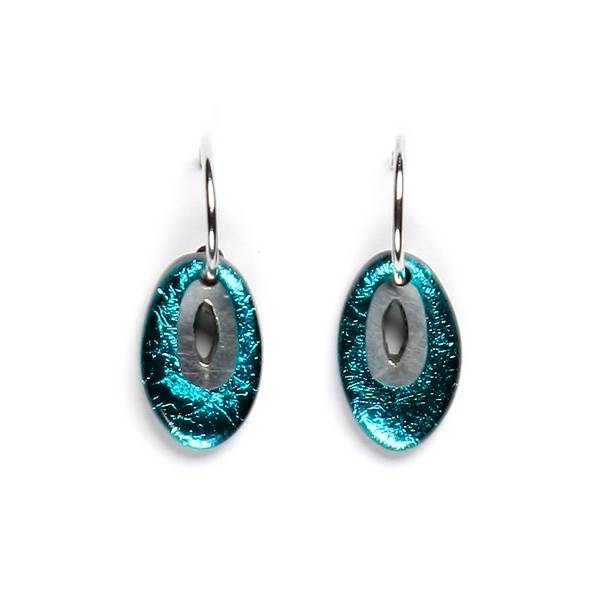 Teal Oval Pewter Creole Earrings | The Jewellery Stop