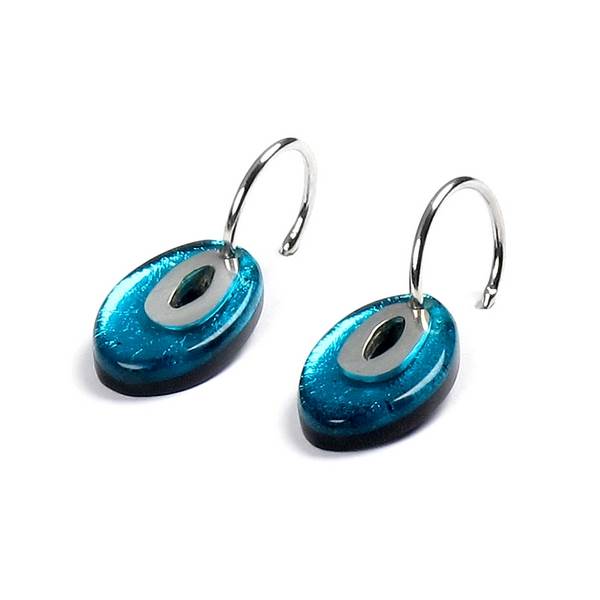 Teal Oval Pewter Creole Earrings | The Jewellery Stop
