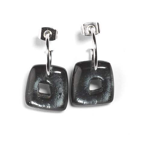 Black Hollow Squares Creole Earrings | The Jewellery Stop