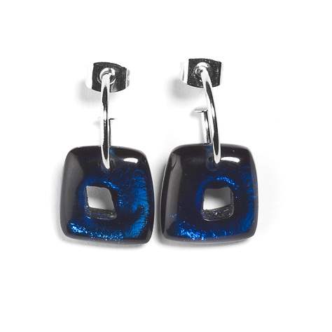 Blue Hollow Squares Creole Earrings | The Jewellery Stop