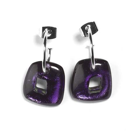 Purple Hollow Squares Creole Earrings | The Jewellery Stop
