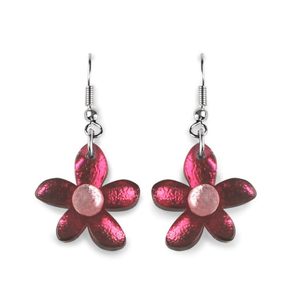 Raspberry Flower Fish Hook Earrings | The Jewellery Stop