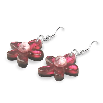 Raspberry Flower Fish Hook Earrings | The Jewellery Stop