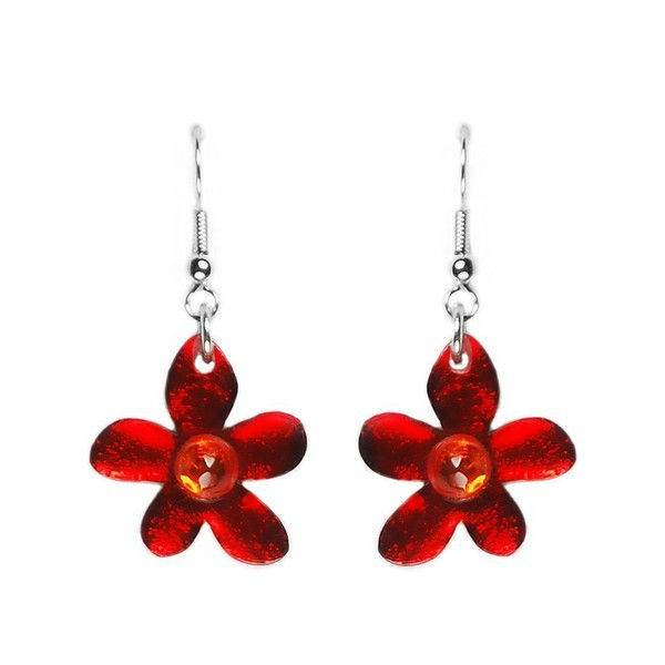 Red Flower Fish Hook Earrings | The Jewellery Stop