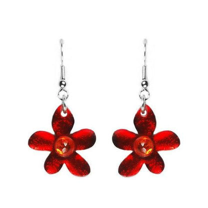Red Flower Fish Hook Earrings | The Jewellery Stop