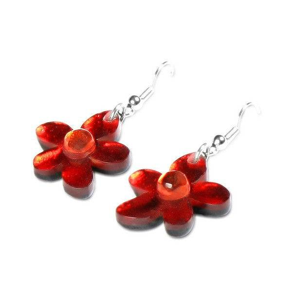 Red Flower Fish Hook Earrings | The Jewellery Stop