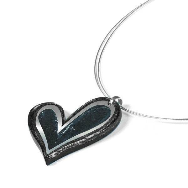 Black Linear Heart Large Pendant | The Jewellery Stop