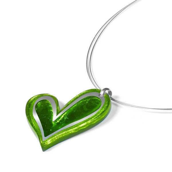 Green Linear Heart Large Pendant