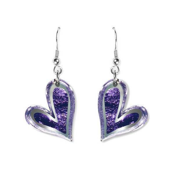 Lavender Linear Heart Fish Hook Earrings